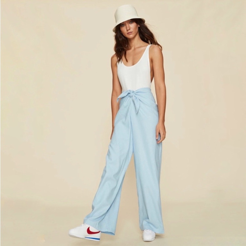 LPA Tie Front Pant in Light Blue Size XS from REVOLVE